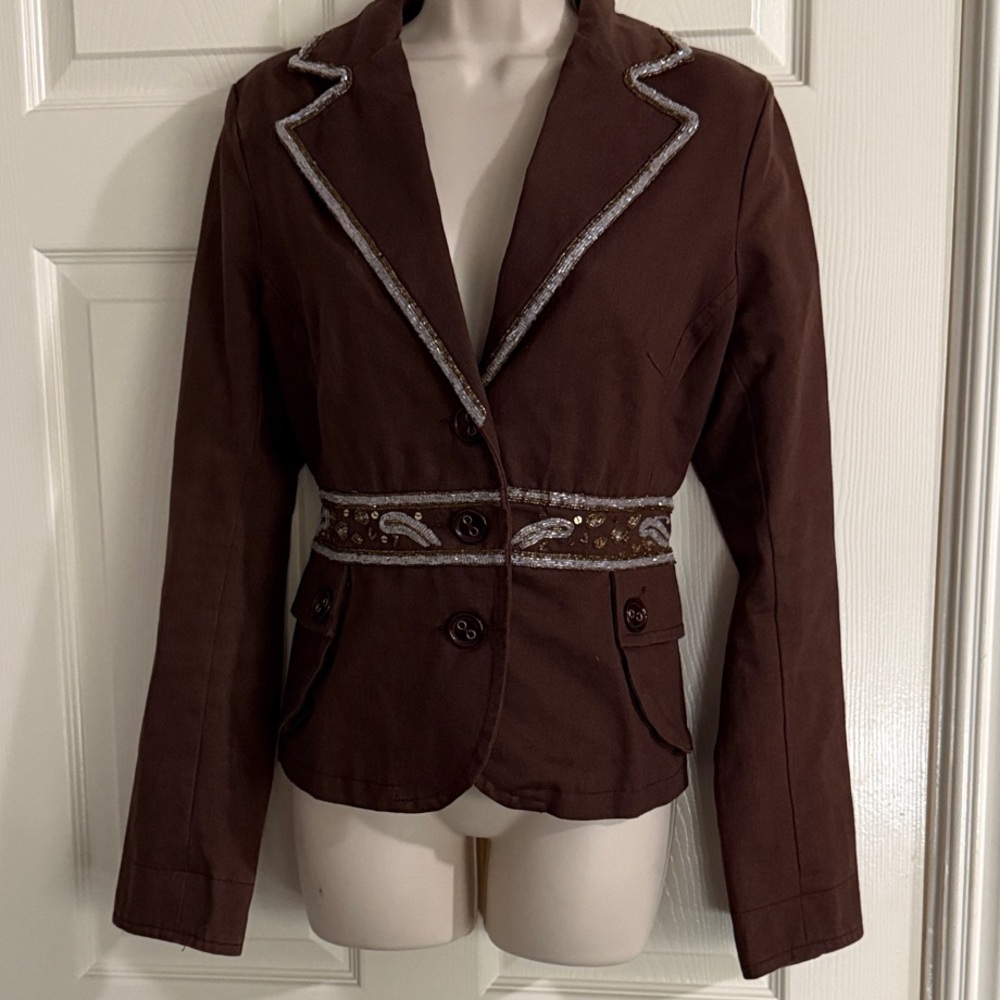 Lulumari Brown Jean Blazer with Silver & Gold Detailing